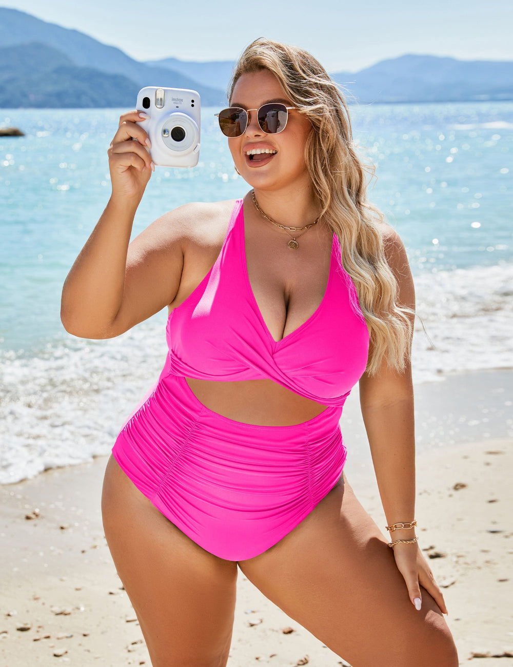 Ocevara Ocevara - Women's One Piece Swimsuits Push Up Tummy Control Bathing Suits V Neck Cutout Modest - image 2