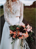 Two Piece Long Sleeves Chiffon Beach Wedding Dress With Lace OKR75