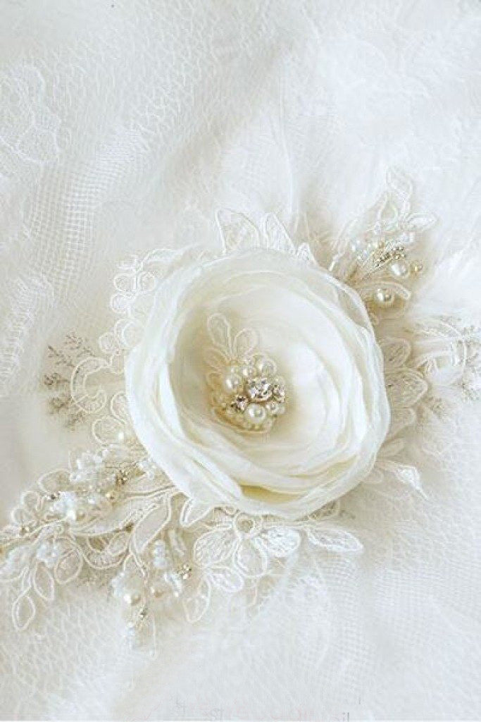 Ivory Floral Bridal Belt Applique Lace Applique Sashed Beaded Pearls BS11