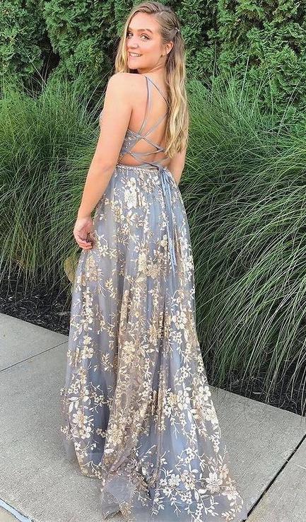 A Line Spaghetti Straps Lace Long Prom Dress Popular Evening Dress Fashion Formal Dress OKZ3