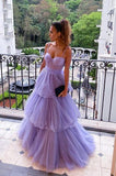 A Line Purple Tulle Long Prom Dress Layered Evening Formal Dress OK1298