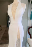 Off White Halter Backless Mermaid Long Wedding Dress Elegant Bridal Dresses OK1908