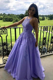 A Line Laverder Lace Appliques Long Prom Dress Formal Graduation Evening Dress OK1265