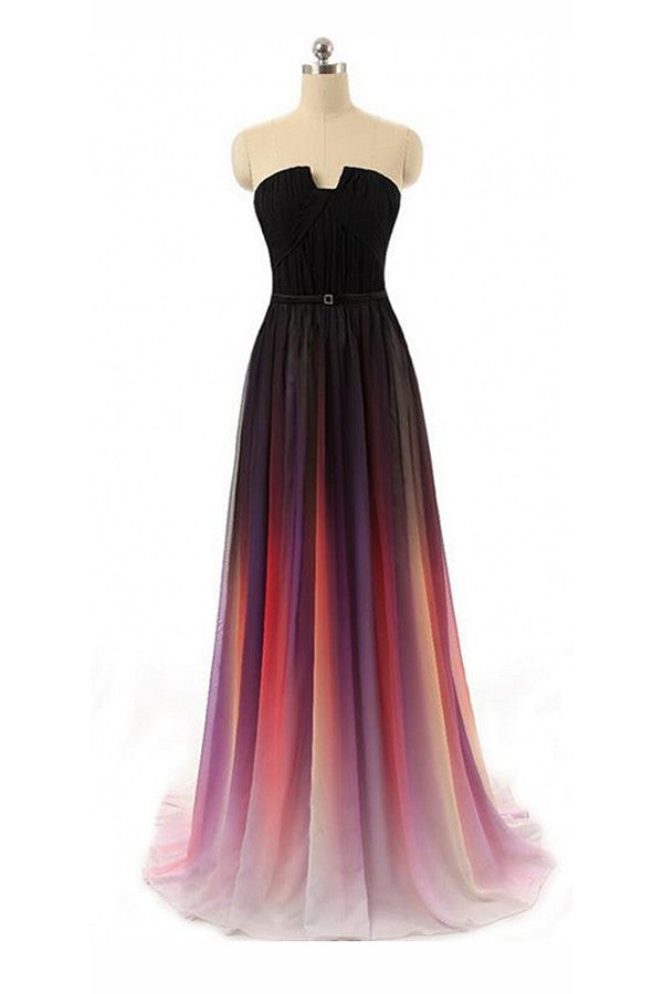 Black Navy Blue Ombre Chiffon Long Prom Dresses K146