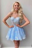 Sweetheart Black Bustier Lace Short Homecoming Dress Graduation Dress OK1611