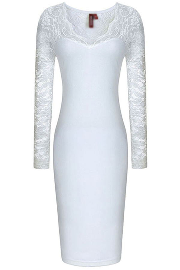 Simple Long Sleeves White Lace Elegant Charming Pretty Prom Dress K85