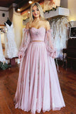 Light Purple Floral Lace Prom Dresses, A Line Tulle Formal Evening Dresses OK2005