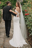 Sheath Satin Lace Appliques Off-the-Shoulder Wedding Dresses With Sweep Train OK1883