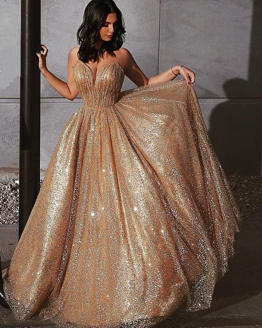Sparkly A Line Elegant Long Prom Dresses, Evening Party Dresses OKP68
