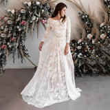 Vintage Lace A-line 3/4 Sleeves Wedding Dress Elegant Backless Boho Bridal Dress OKW13
