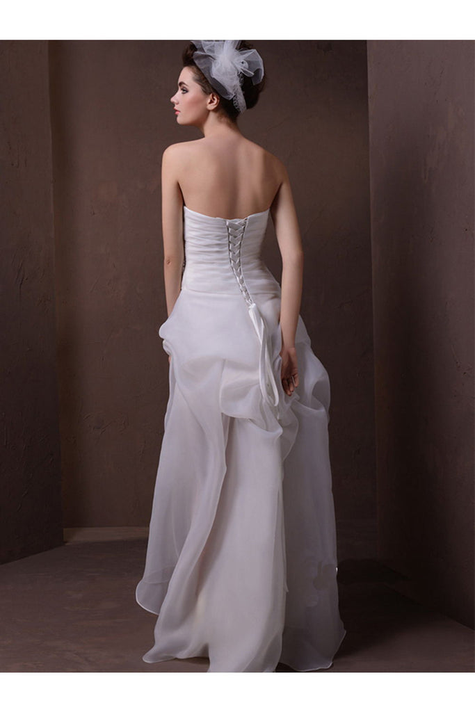 Short Front Long Back Strapless Beach Wedding Dresses W9