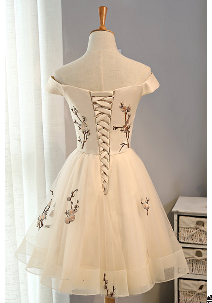 Embroidery Homecoming Dress,Tulle Short School Party Dress,A Line Prom Dress OK495