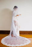 1T Tulle with Lace Wedding Bridal Veils Cathedral Length WV4