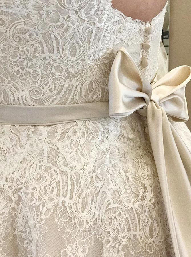 Ivory A-Line Spaghetti Straps Plus Size Wedding Dresses with Lace Appliques OKF94