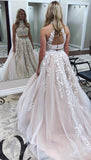 New A Line Two Pieces High Neckline Long Lace Formal Prom Dresses OK732