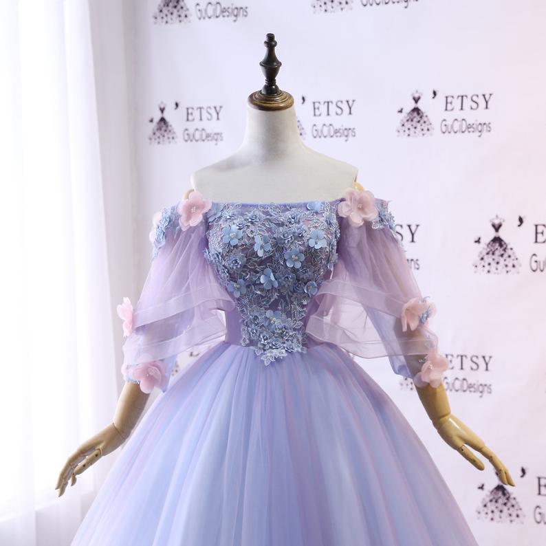 Custom Women Prom Dress Ball Gown Long Quinceanera Dress Floral Flowers Prom Dress OKV85