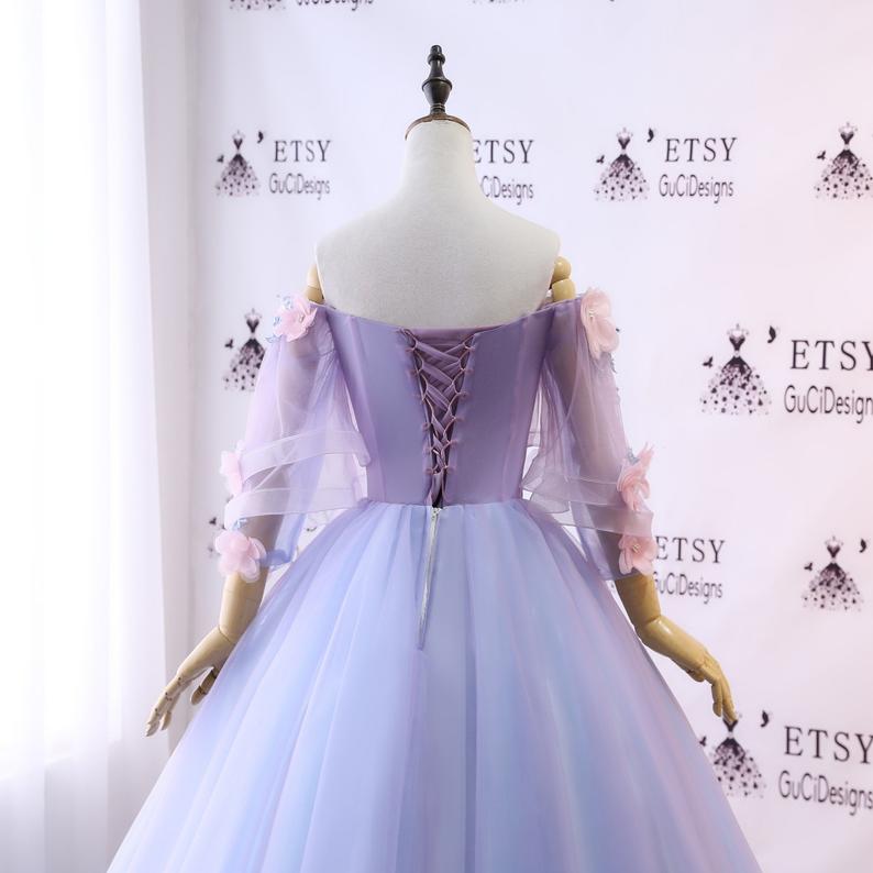 Custom Women Prom Dress Ball Gown Long Quinceanera Dress Floral Flowers Prom Dress OKV85