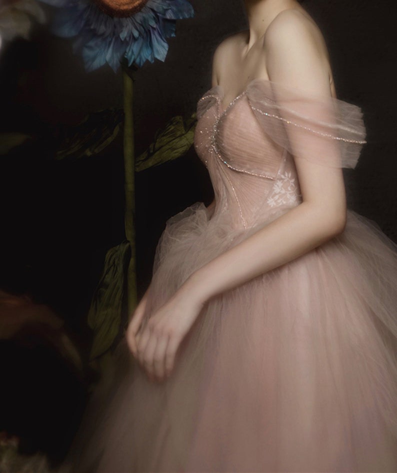 Off Shoulder Long Evening Dress A-line Tulle Prom Gown Custom Graduation Gown OKV87