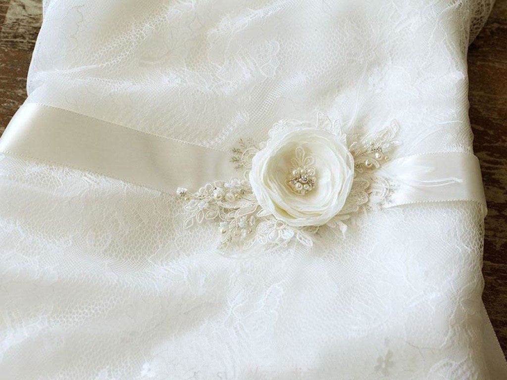 Ivory Floral Bridal Belt Applique Lace Applique Sashed Beaded Pearls BS11