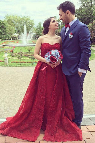 A Line Wedding Dresses,Red Wedding Dress,Lace Wedding Dresses,Sweetheart Prom Dress,2018 Prom Dress