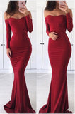 Sexy Off Shoulder Mermaid Long Sleeves Red Prom Dresses,Graduation Dress OK668