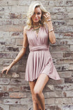 A-Line Homecoming Dresses,Deep V-Neck Prom Dresses,Criss-Cross Homecoming Dress,Straps Prom Dress,Short Homecoming Dress,Blush Stretch Homecoming Dress