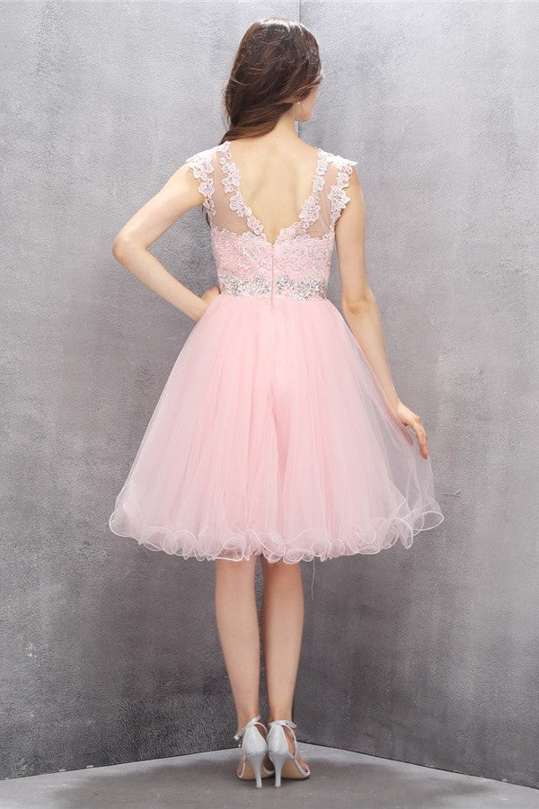 Girly Short Lace Beading V-back Cute Cheap Homecoming Dress K583