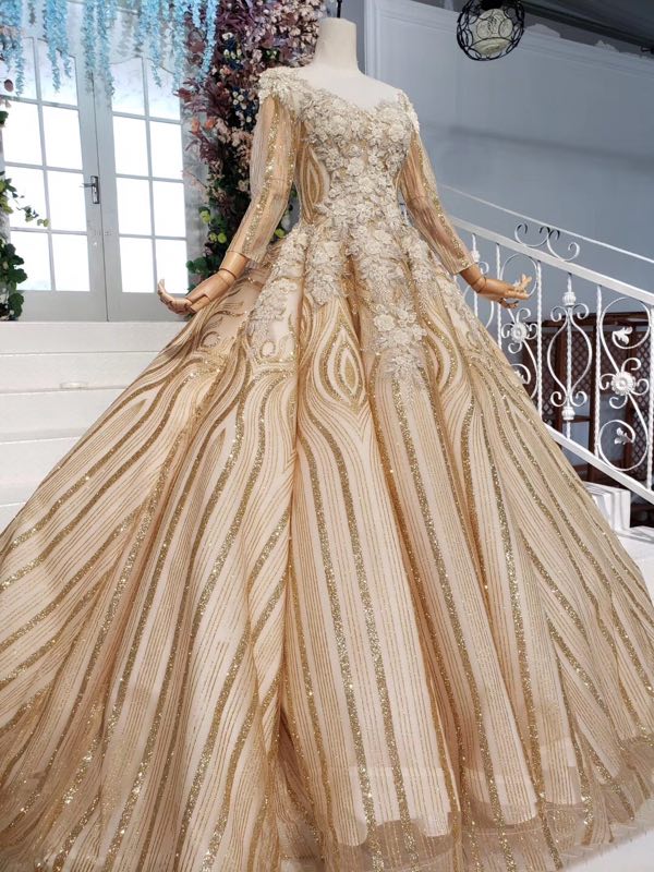 Stunning Ball Gown Long Sleeves Prom Dresses, Pretty Quinceanera Dresses OKP64
