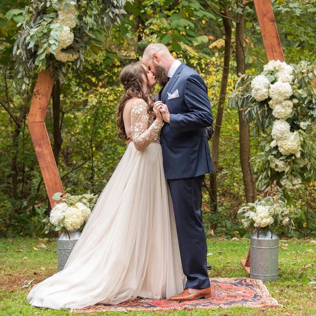 A-line Long Sleeves Chic Appliques Backless Bohemian Wedding Dress OKU44