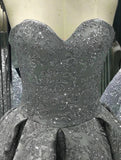 Sweetheart Gray Sleeveless Long Ball Gowns Shiny Sequin Prom Dresses OK841