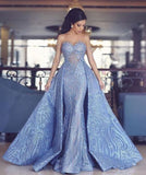 Elegant Sweetheart Mermaid Prom Dresses With Detachable Train,Fashion Blue Evening Dresses OK872