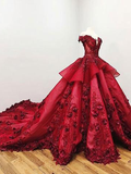 Charming Red Ball Appliques Gown Prom Dresses With Beads, Quinceanera Dresses OKF37