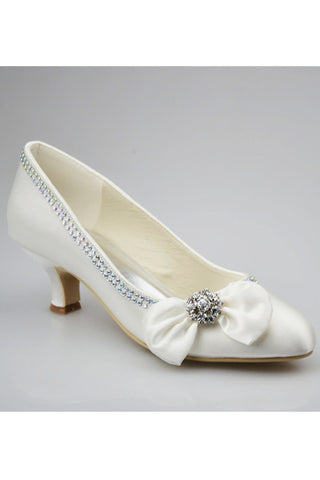 Ivory Low Heel Beaded Handmade Simple Close Toe Women Shoes S123