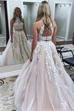 A Line Prom Dress,Two Pieces Prom Dress,High Neck Prom Dresses,Long Prom Dress,Lace Prom Gown,Formal Prom Dresses