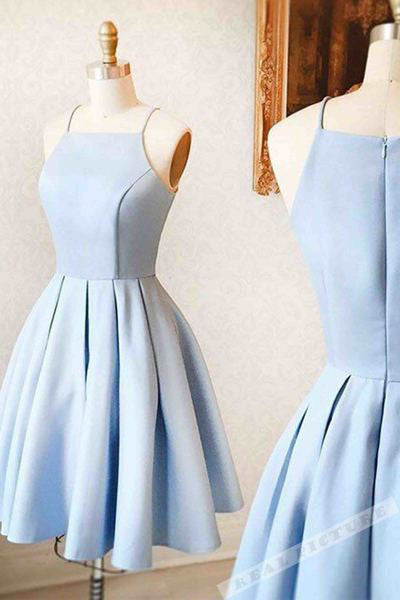 Light Blue Homecoming Dress,Satin Homecoming Dresses,Simple Homecoming Dresses,Short Prom Dress,Mini Evening dress for teens