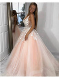 Stunning Lace Applique Ball Gown Long Ball Gowns Prom Dress Quinceanera Dresses OKN86