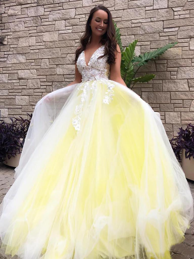 Stunning Lace Applique Ball Gown Long Ball Gowns Prom Dress Quinceanera Dresses OKN86