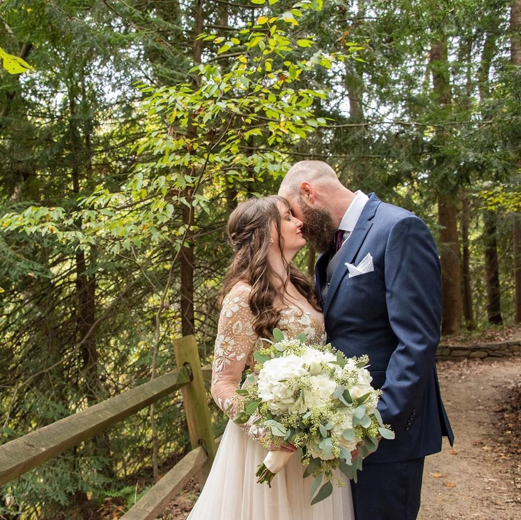 A-line Long Sleeves Chic Appliques Backless Bohemian Wedding Dress OKU44