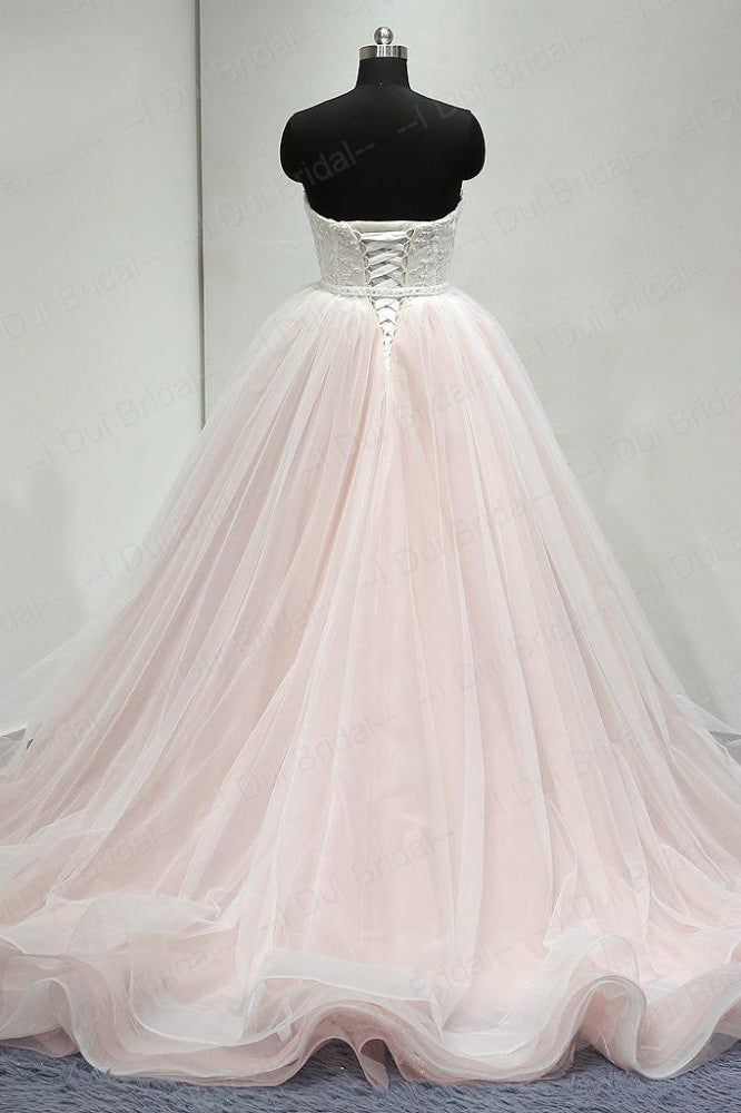 Sweetheart Lace Up Back Charming Affordable Long Pearl Pink Prom Dress Ball Gown OK624