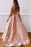 Ball Gown Spaghetti Straps Cross Back Blush Pink Long Prom Dress OKT97