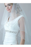 2 Layers Beaded Wedding Veils with Blusher Fingertip WV5