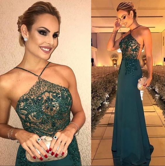 Fashion Dark Green Sheath Beading Sleeveless Long Prom Dress OK865