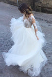 Romantic Wedding Dresses,Ball Gown Wedding Dress,Long Sleeves Wedding Dresses,Tulle Bridal   Gown