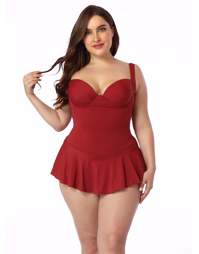 Brick Red Sweetheart Neckline Underwire One-Piece Swimsuit Main image