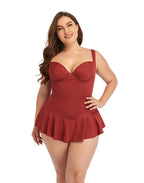 Brick Red Sweetheart Neckline Underwire One-Piece Swimsuit