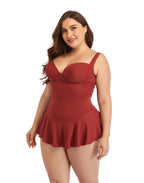 Brick Red Sweetheart Neckline Underwire One-Piece Swimsuit