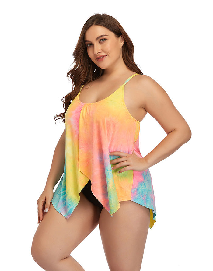 Ocevara V-Neck Colorful Tie-Dye Plus Size Swimsuit - image 4