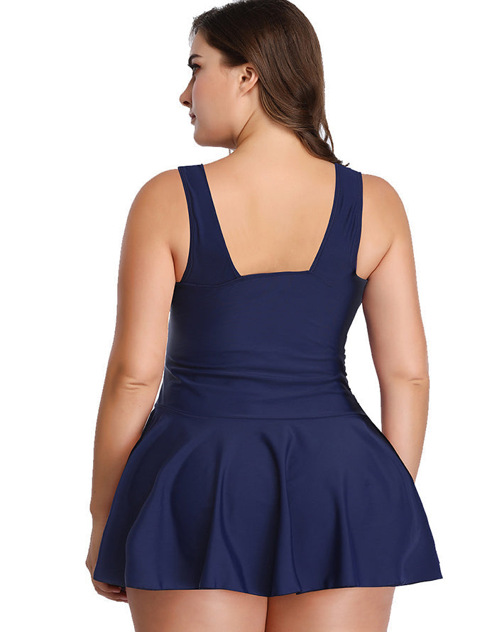 Ocevara - Dark Blue V-Neck Skirt One Piece Swimdress Secondary image