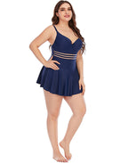 Dark Blue Sweetheart Neckline Skirt One-Piece Swimsuit