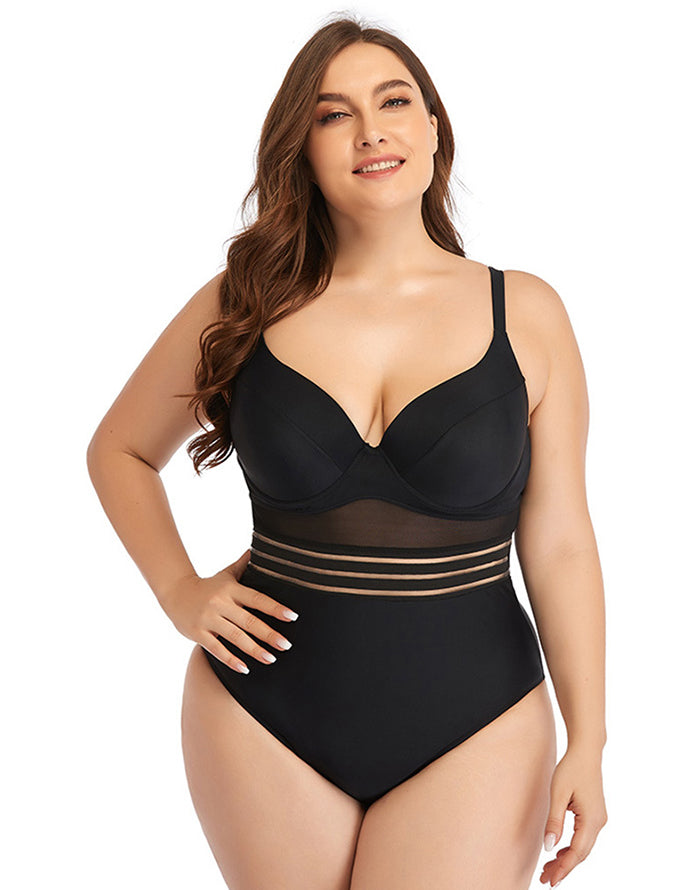 Black Sweetheart Neckline Hollow One-Piece Swimsuit